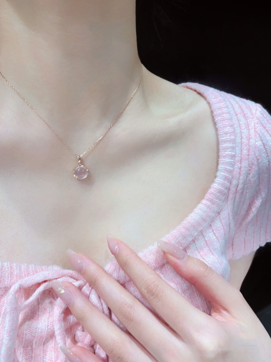 Cherry Blossom Pink Crystal Necklace for Women