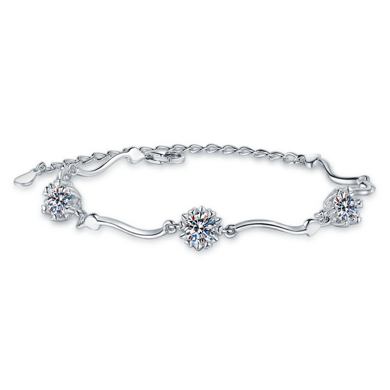 925 Sterling Silver Bracelet Snowflake Lobster Clasp Simple Fashion Women's Jewelry GRA Moissanite