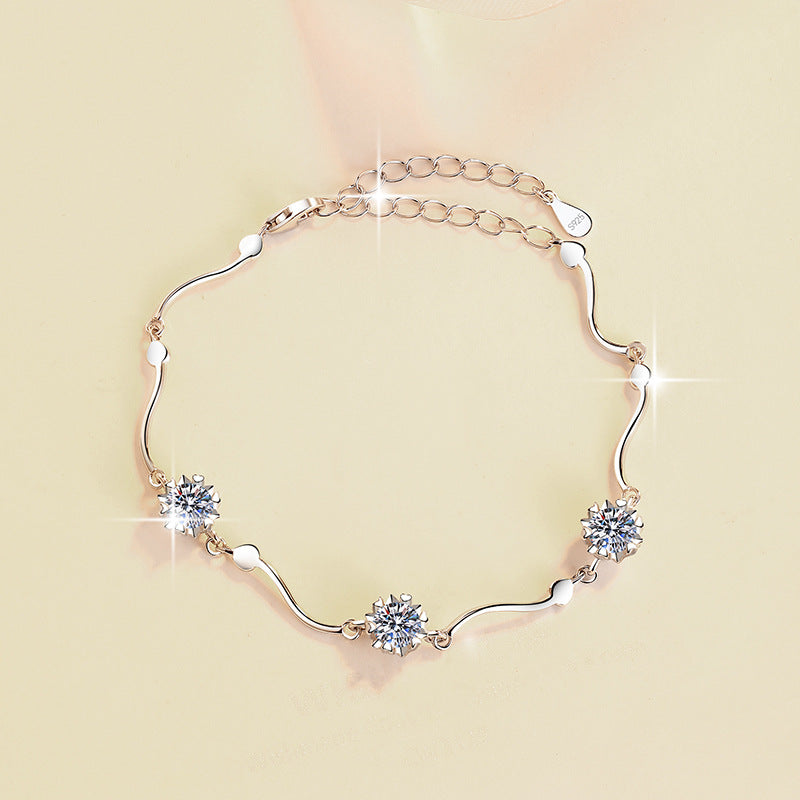 925 Sterling Silver Bracelet Snowflake Lobster Clasp Simple Fashion Women's Jewelry GRA Moissanite