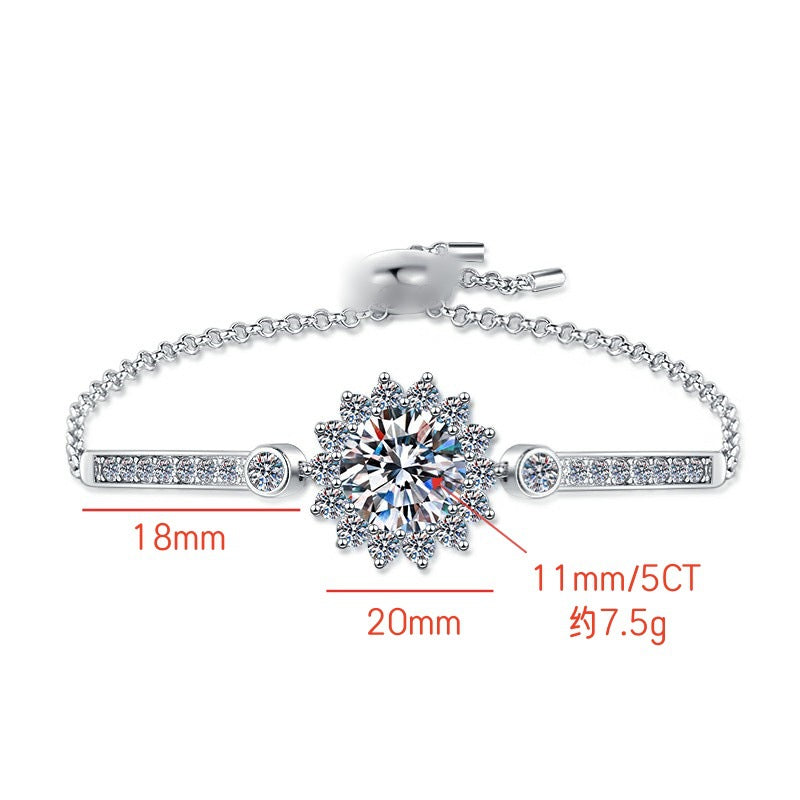 925 Sterling Silver Bracelet European and American Popular Sunflower 5 Carat Moissanite Jewelry