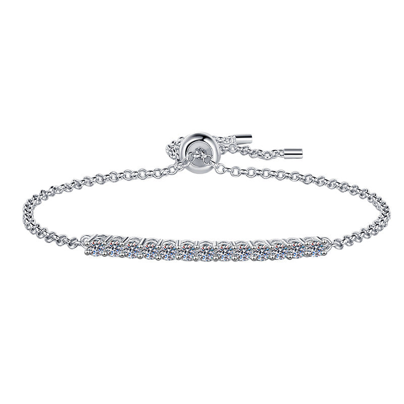 925 Sterling Silver Bracelet for Women Elegant Bangle with Row of Diamonds High-end Feel Moissanite GRA Silver Jewelry