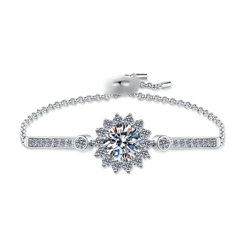 925 Sterling Silver Bracelet European and American Popular Sunflower 5 Carat Moissanite Jewelry