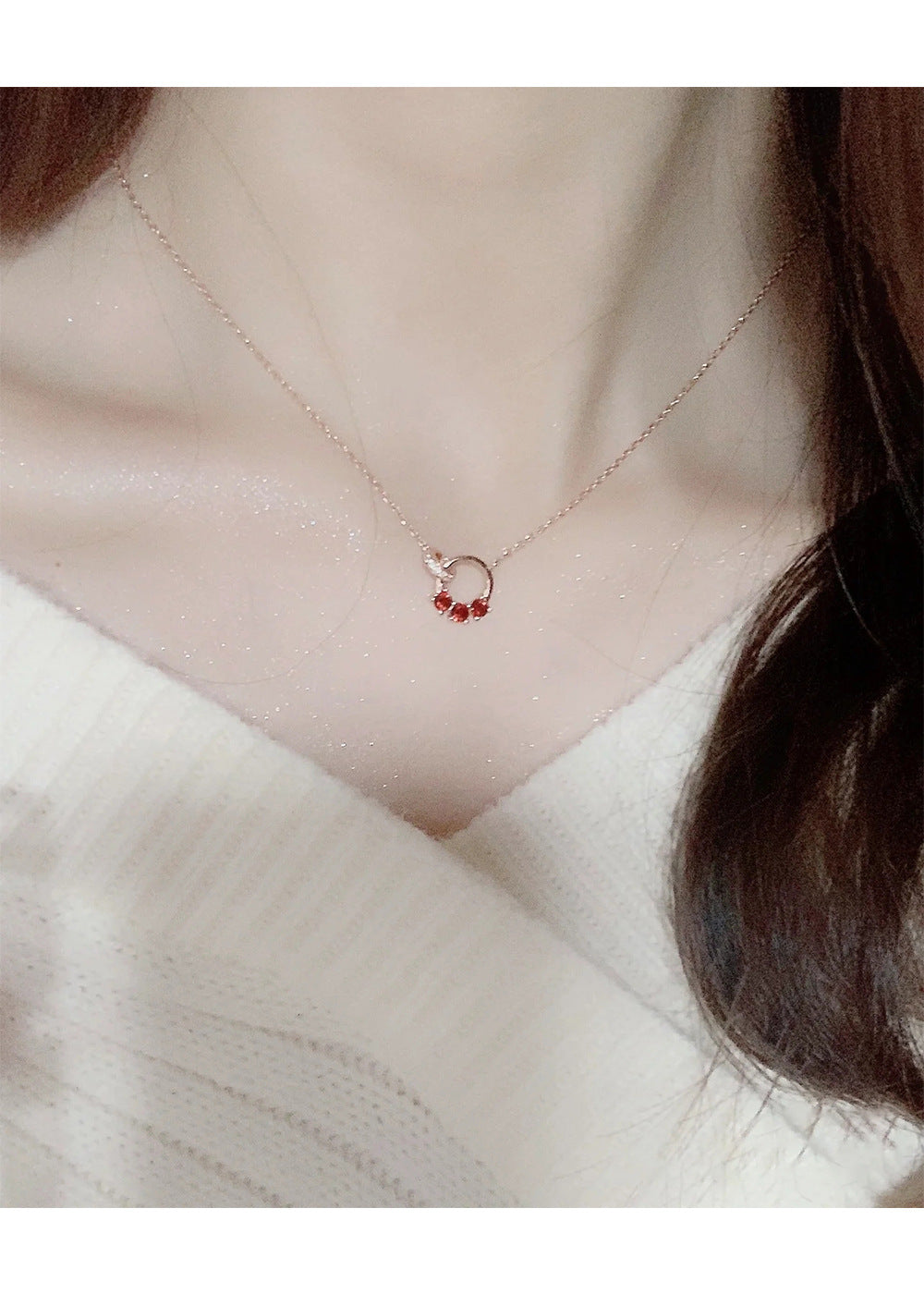 Interlocking Garnet Necklace for Women Chain Jewelry
