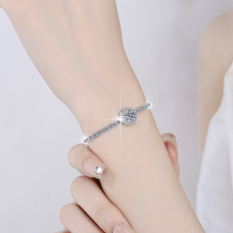 1 Carat Moissanite Bracelet for Women Fashion Cross-Border Hot Sale Square Pack High-End Feel 925 Sterling Silver Jewelry