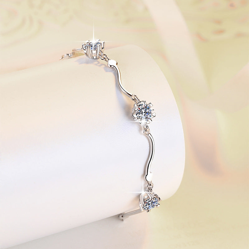 925 Sterling Silver Bracelet Snowflake Lobster Clasp Simple Fashion Women's Jewelry GRA Moissanite