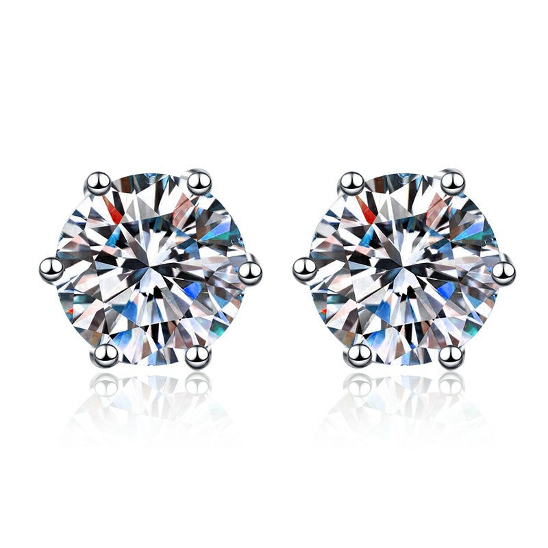 925 Sterling Silver Earrings for Women New Earrings Six-Prong Screw Pattern 1 Carat Moissanite Simulated Ear Jewelry