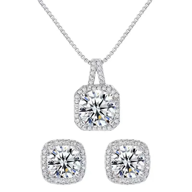 925 Sterling Silver Square Zircon Collar Set