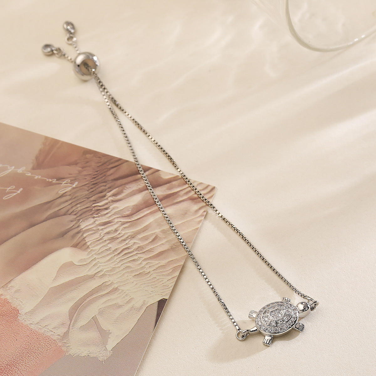18K Gold Plated Copper Zircon Turtle Pendant Bracelet for Women, Unique Animal Jewelry Bracelet