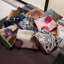 Load image into Gallery viewer, Square Scarf 14mm 53cm Twill Silk Scarf Elegant Flower Scarves JXZS53YJE17D
