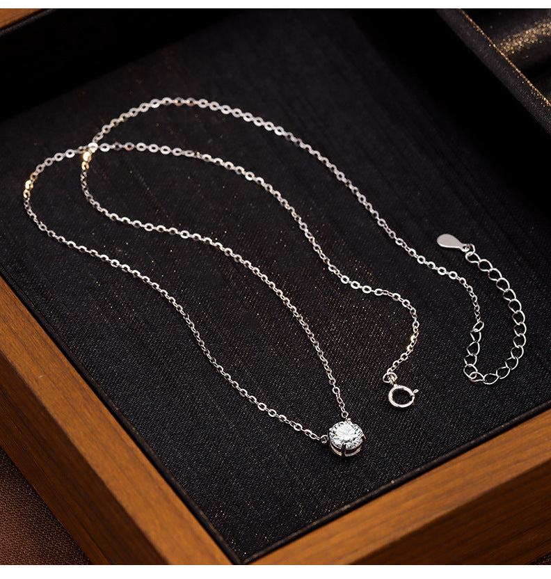 S925 Sterling Silver Four-Prong Round Zircon Nose Stud Necklace