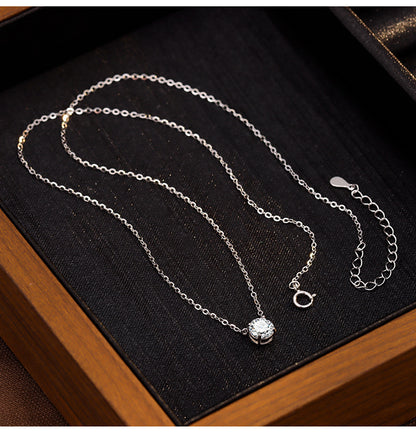 S925 Sterling Silver Four-Prong Round Zircon Nose Stud Necklace