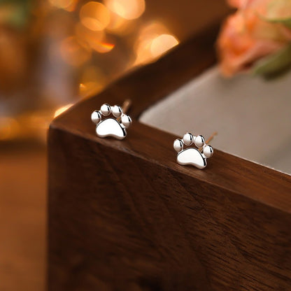 S925 Sterling Silver Needle Small Cat Paw Earrings for Women