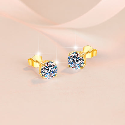 Moissanite Earrings for Women 925 Sterling Silver Simple Four-Prong 18K Gold Plated Carat Diamond Jewelry