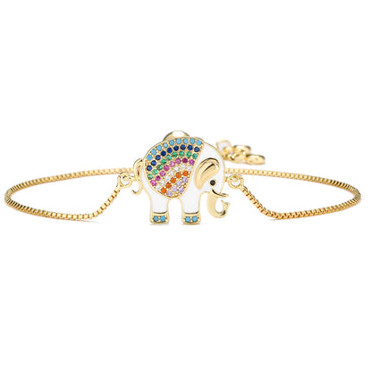 Oil-Drip Zircon Elephant Ornament Gold Bracelet Adjustable Pull Chain