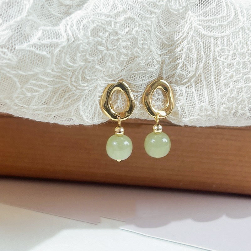 Hetian Jade Yang Green Earrings for Women New Chinese Style