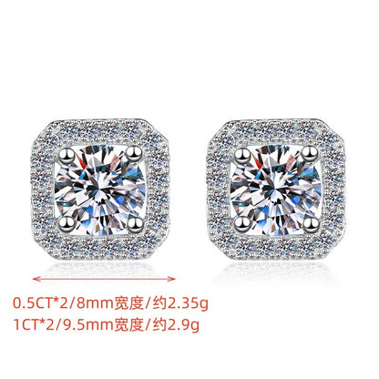 Screw Earrings s925Sterling Silver Earrings Square Classic Women's Light Luxury Fashion High-end Moissanite