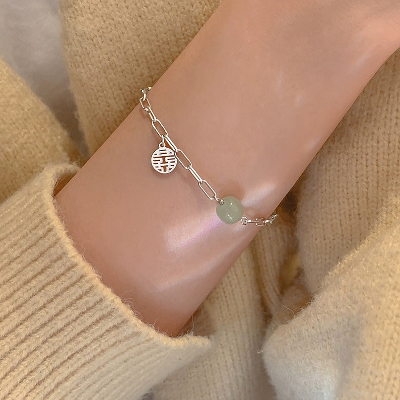 Transshipment Bead Jade Double Happiness Bracelet for Women