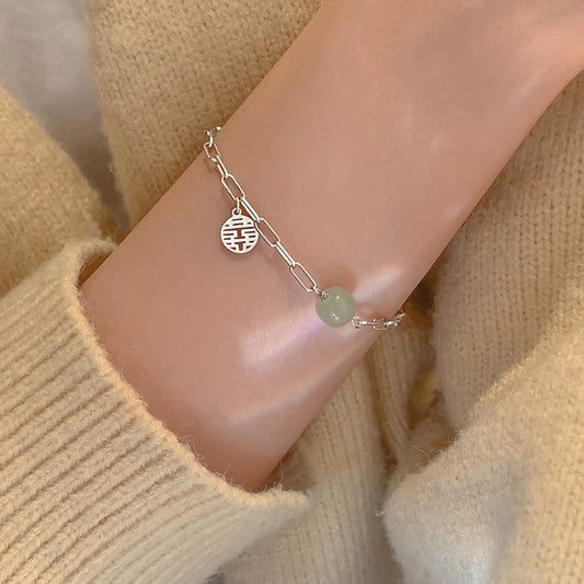Transshipment Bead Jade Double Happiness Bracelet for Women