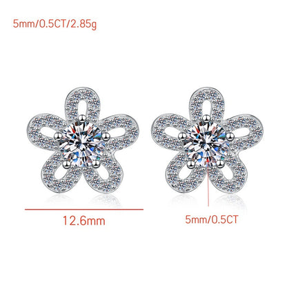 S925 Sterling Silver Earrings Floral Five-Leaf Clover Micro Pave Niche Design High-End Moissanite Women's Earrings