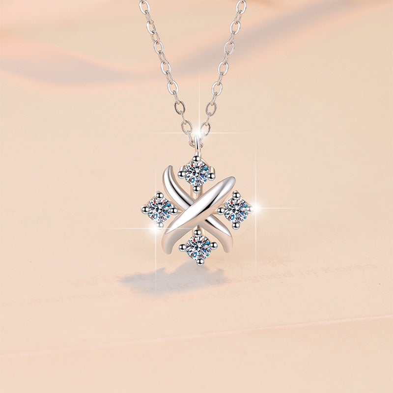 New 925 Sterling Silver Necklace Cross Small Gold Plated Pt950 High-end Light Luxury Collarbone Chain