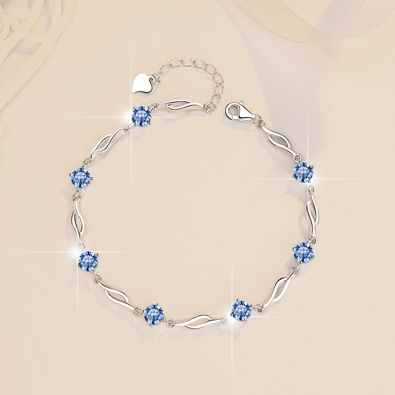 Pure Silver Bracelet S925 Jewelry Exquisite Fashion Seven Princess Jewelry Wholesale Cross-Border High-Grade Colorful Moissanite Hand Accessories