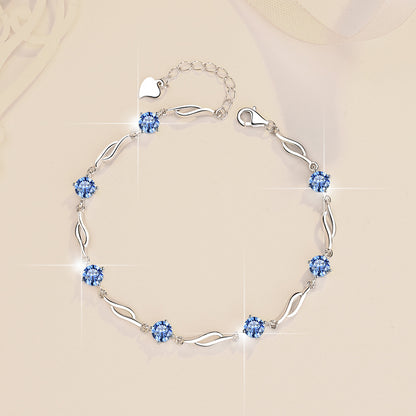 Pure Silver Bracelet S925 Jewelry Exquisite Fashion Seven Princess Jewelry Wholesale Cross-Border High-Grade Colorful Moissanite Hand Accessories