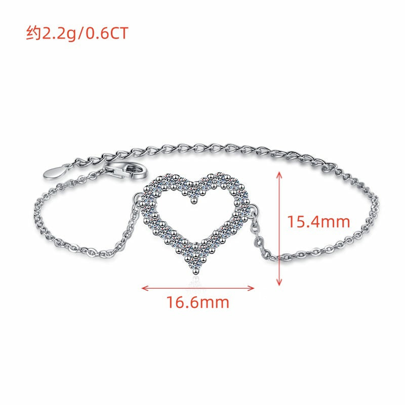 Korean Version Moissanite Bracelet S925 Sterling Silver Jewelry Heart-shaped Set Fashion Sweet Bracelet