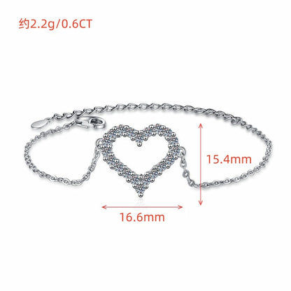 Korean Version Moissanite Bracelet S925 Sterling Silver Jewelry Heart-shaped Set Fashion Sweet Bracelet