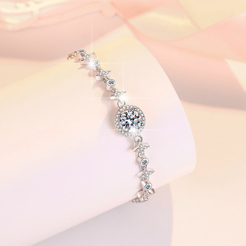 s925Sterling Silver Bracelet Adjustable Push-Pull Beads High-End Fashion Jewelry Manufacturer Wholesale Moissanite Women's Jewelry Cross-Border