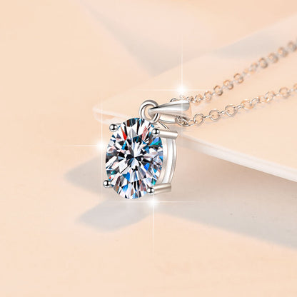 s925Silver Necklace Oval Egg Shape Moissanite Pendant Fashion Minimalist Pure Silver Collarbone Chain for Women Wholesale