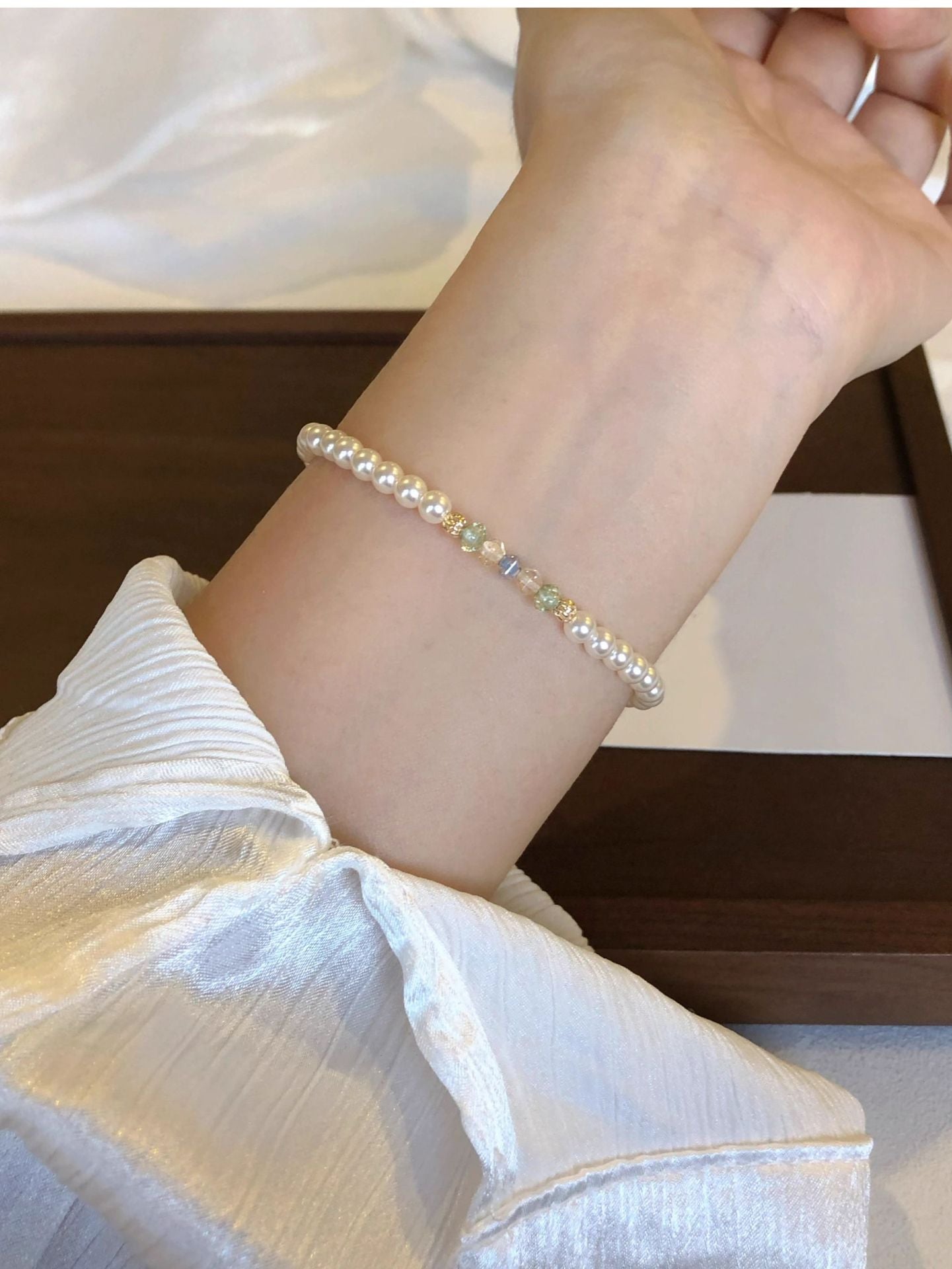 Pearl Colorful Czech Bead Patchwork Bracelet for Women