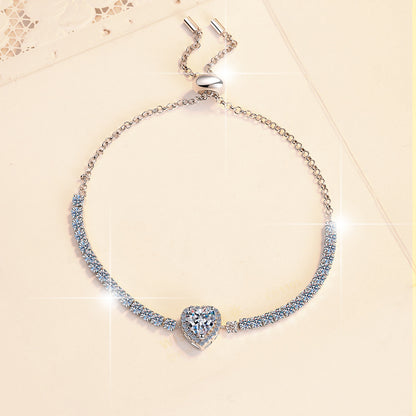 Moissanite Bracelet Heart-Shaped Moissanite Fashion Starry Sky S925 Sterling Silver Jewelry