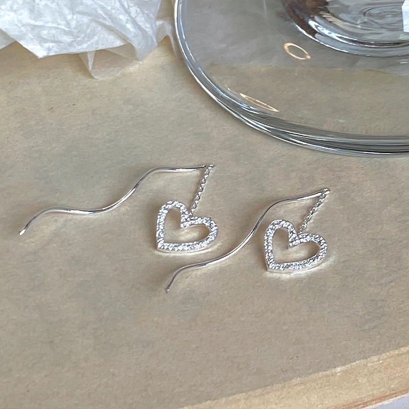 Long Hollow Heart Wave Threader Earrings for Women, Ins Style