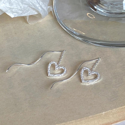 Long Hollow Heart Wave Threader Earrings for Women, Ins Style