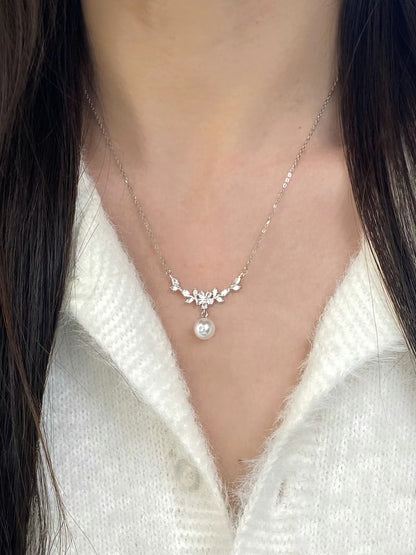Zircon Flower Branch Pearl Necklace for Women