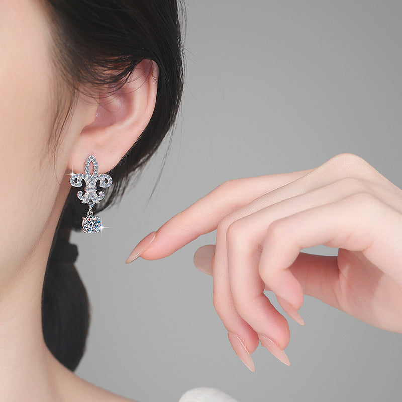 Trident S925 Sterling Silver Earrings for Women, High-end Earrings with 1 Carat D Color Moissanite