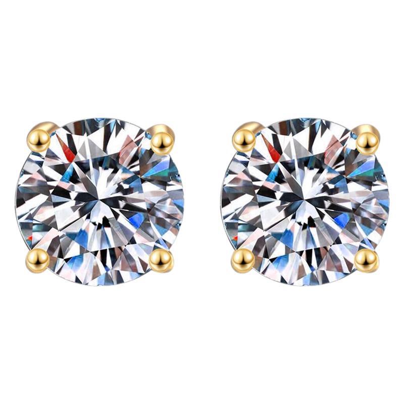 Moissanite Earrings for Women 925 Sterling Silver Simple Four-Prong 18K Gold Plated Carat Diamond Jewelry