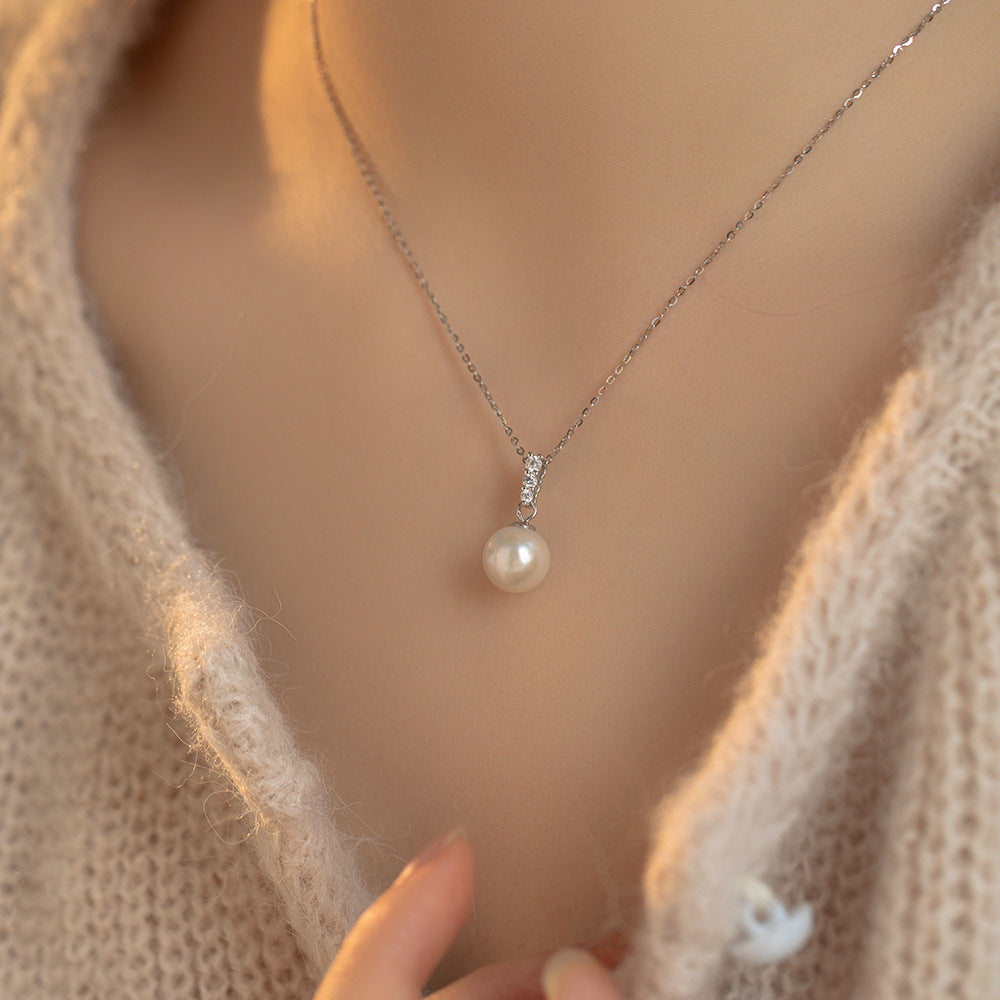 Long Strip Sparkling Diamond Pearl Necklace for Women