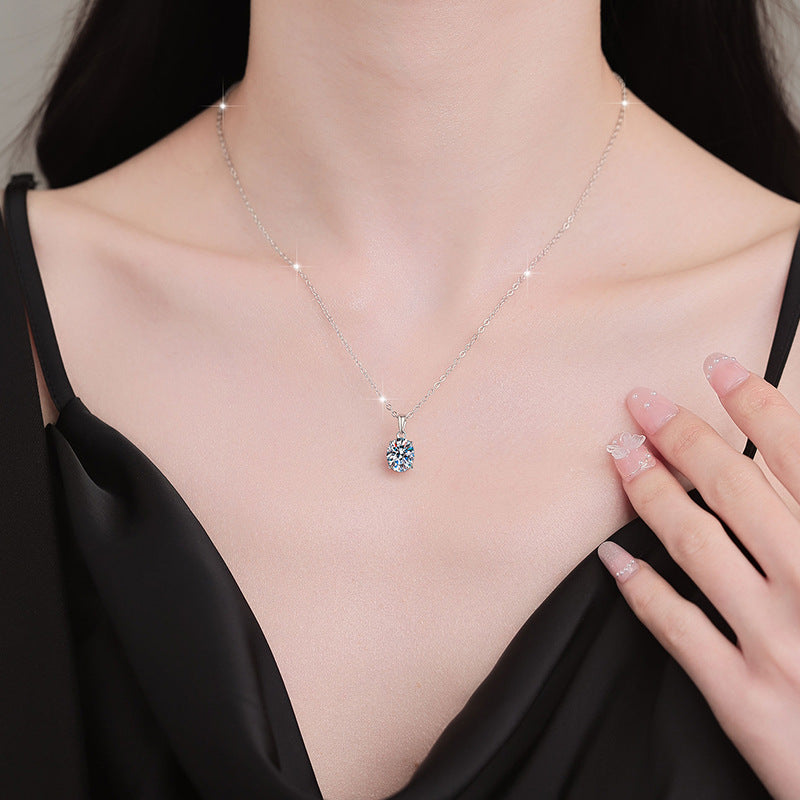 s925Silver Necklace Oval Egg Shape Moissanite Pendant Fashion Minimalist Pure Silver Collarbone Chain for Women Wholesale