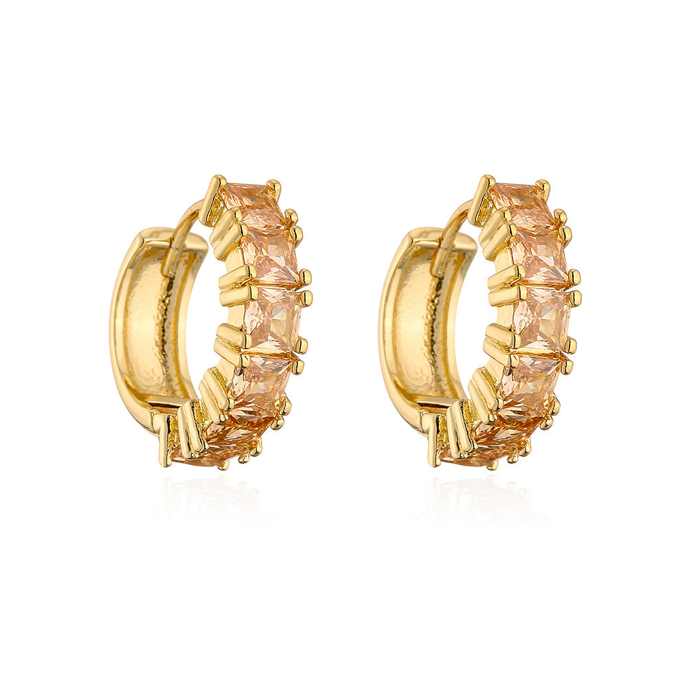 18K Gold Plated Copper Zircon Hoop Earrings for Women, High-End Vintage Earrings