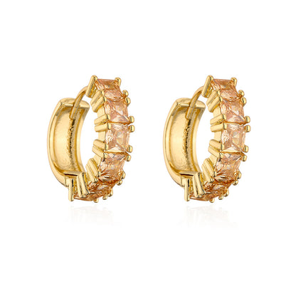 18K Gold Plated Copper Zircon Hoop Earrings for Women, High-End Vintage Earrings