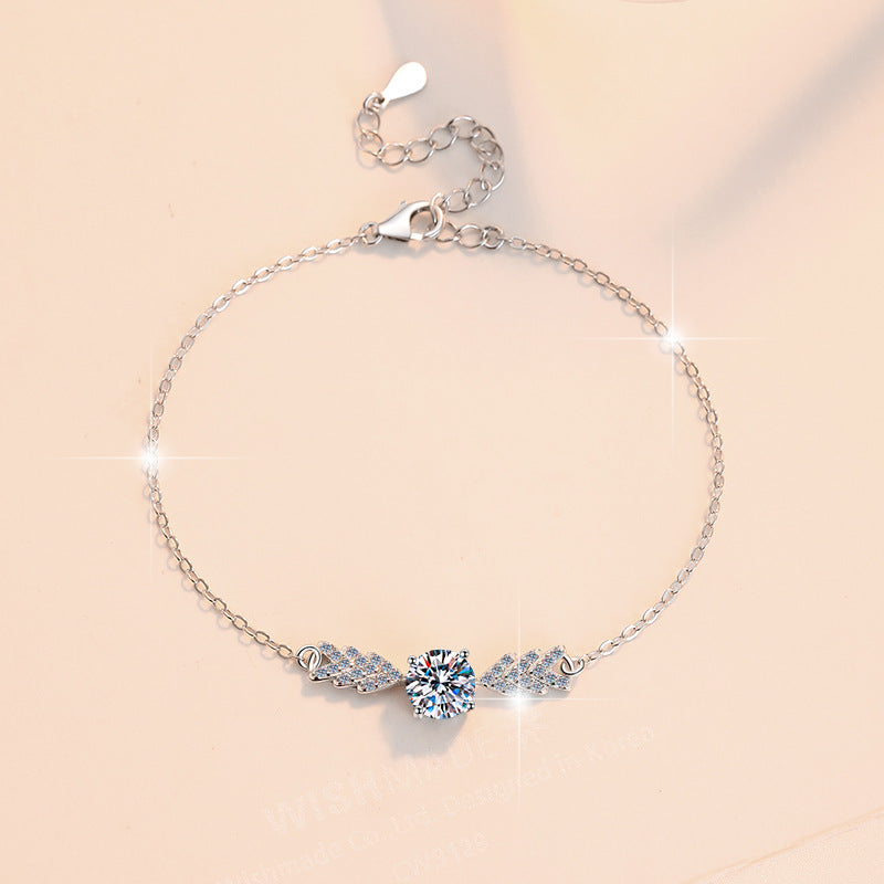 S925 Sterling Silver Bracelet Fashion Niche Design Angel Wing Jewelry Wholesale Moissanite