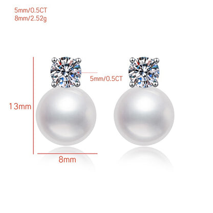 Moissanite Earrings High-end Fashion Freshwater Pearl Earrings Shell Pearl Elegant Simple Luxury S925 Sterling Silver Drop Earrings