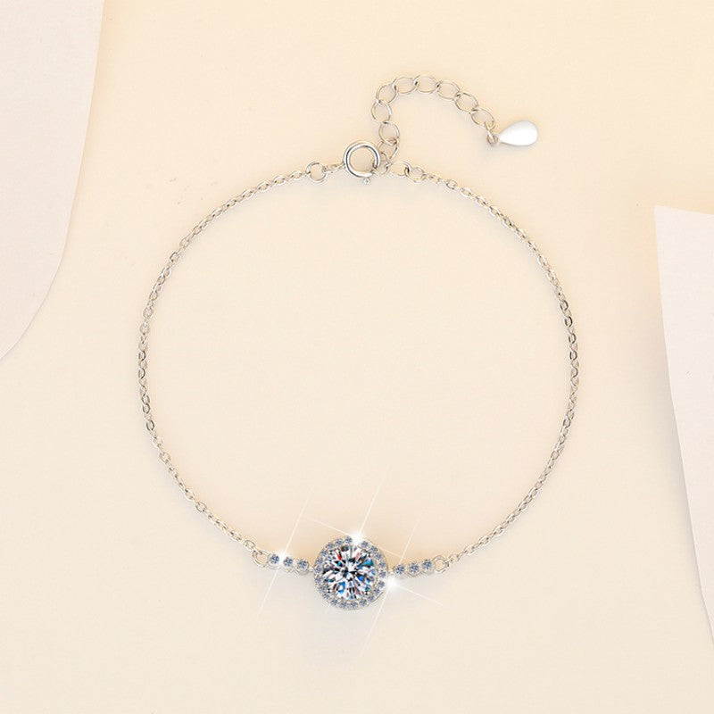 Korean Version S925 Sterling Silver Bracelet Plated PT950 Simple Fashion 1 Carat Moissanite Jewelry