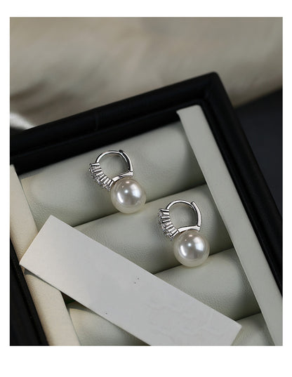 Three Diamond Pearl Earrings for Women Fashionable