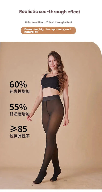 Women's Thermal Tights High Quality Transparent Skin Feeling Fleece Lined Winter Leggings Plus Size Opaque Pantyhose For Outdoor