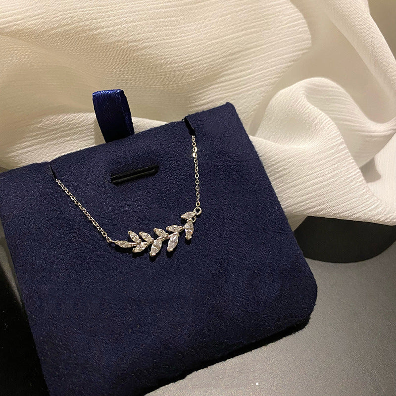 Leaf Sparkling Diamond Wheat Spike Necklace for Women