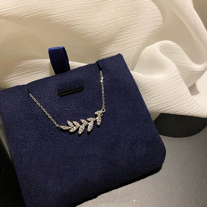 Leaf Sparkling Diamond Wheat Spike Necklace for Women