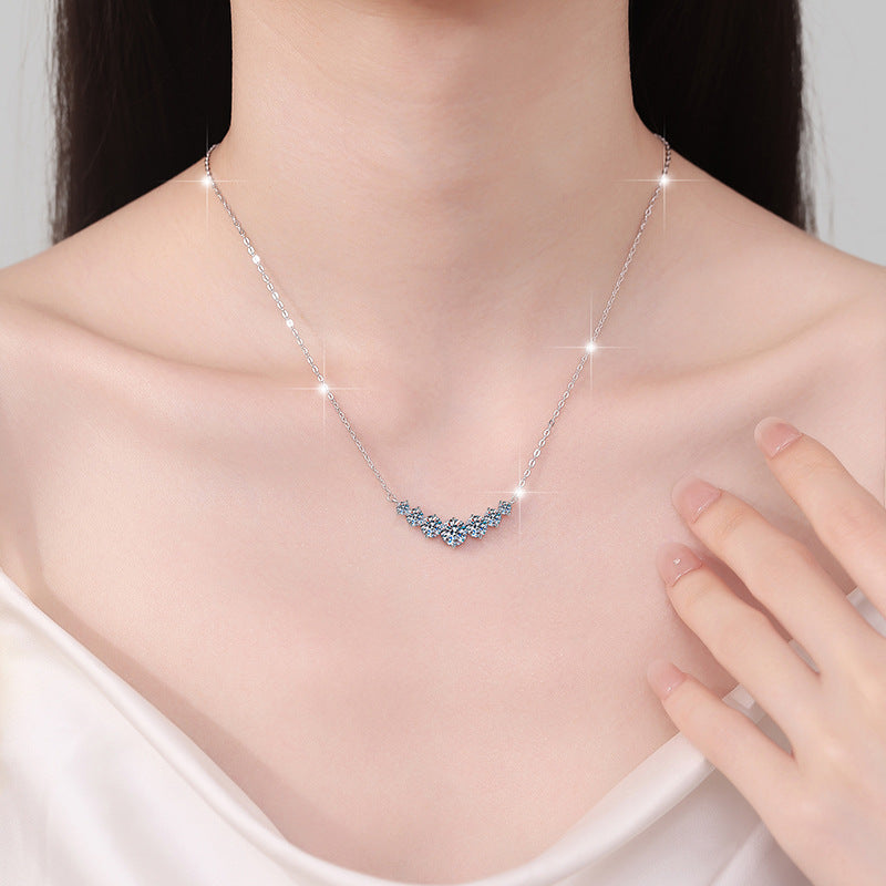 Moissanite Necklace for Women Seven Princess Pendant Light Luxury Versatile Fashion Jewelry Wholesale Cross-Border S925 Sterling Silver Collarbone Chain