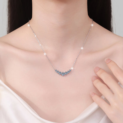 Moissanite Necklace for Women Seven Princess Pendant Light Luxury Versatile Fashion Jewelry Wholesale Cross-Border S925 Sterling Silver Collarbone Chain